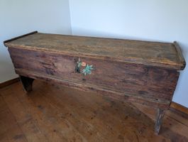 Sideboard Hafertruhe L189cm, Truhe antik mit Kunstmalerei