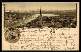 Litho Zürich, Ortsansicht mit Kirche u.