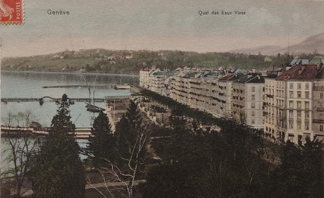 Cartoline postali: GENÈVE - Quai des Eaux Vives - 1910 – Usato da Delémont venduto da Domdom1