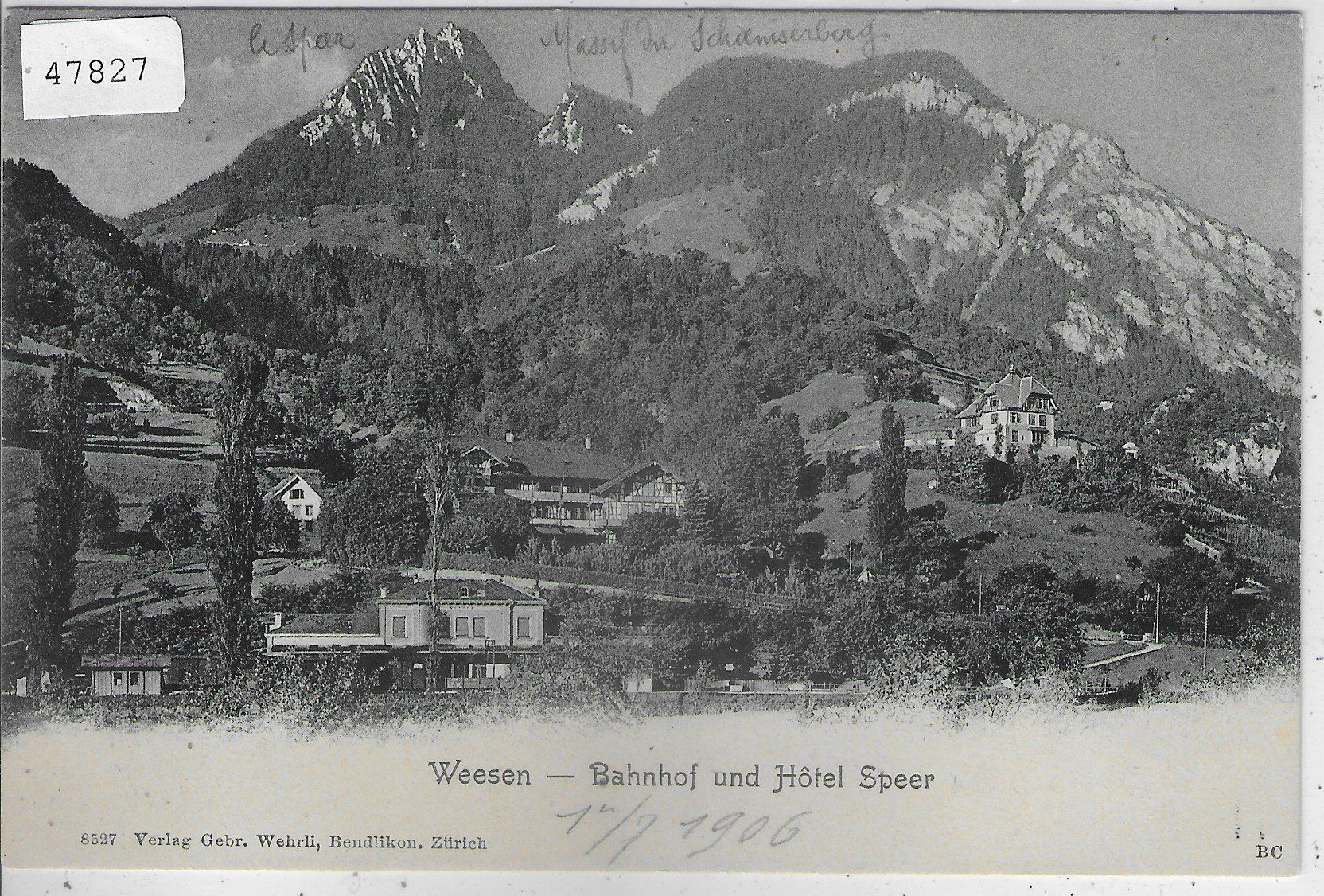 Cartes postales: Weesen - Bahnhof und Hotel Speer – D'occasion à Ettingen par Kartenplanet