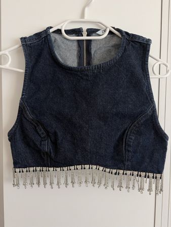 Top en jean Zara avec franges strass taille XS