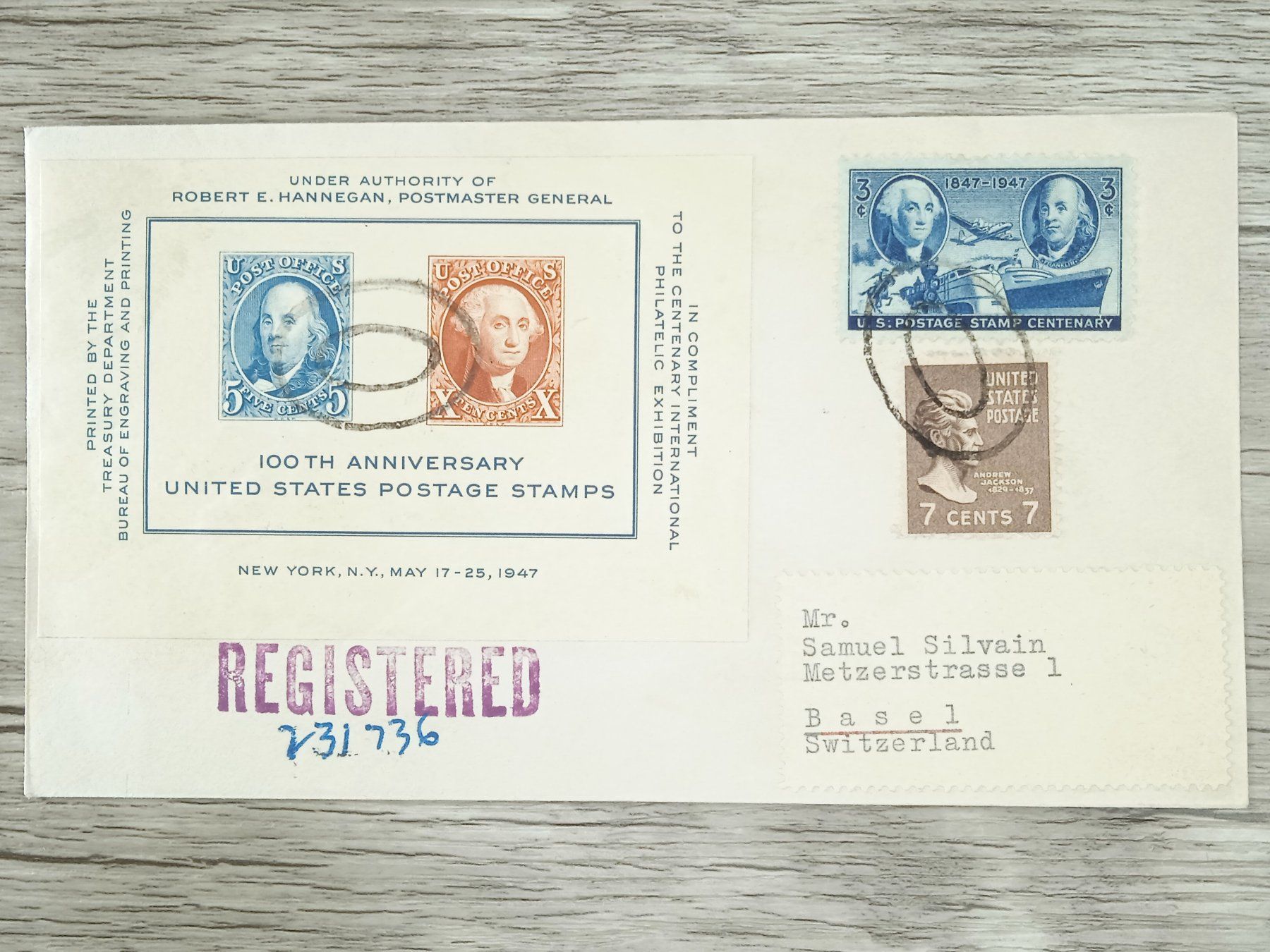 Alle Briefmarken: TR105 Enveloppe + Timbre USA 1947 – Gebraucht aus Cousset von Patrick_Collections