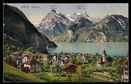 AK Sisikon, Panorama mit Bergen Gitschen und Urirotstock