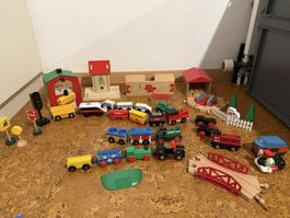 Spielzeugeisenbahn Holz Brio/Bea mit viel Zubehör