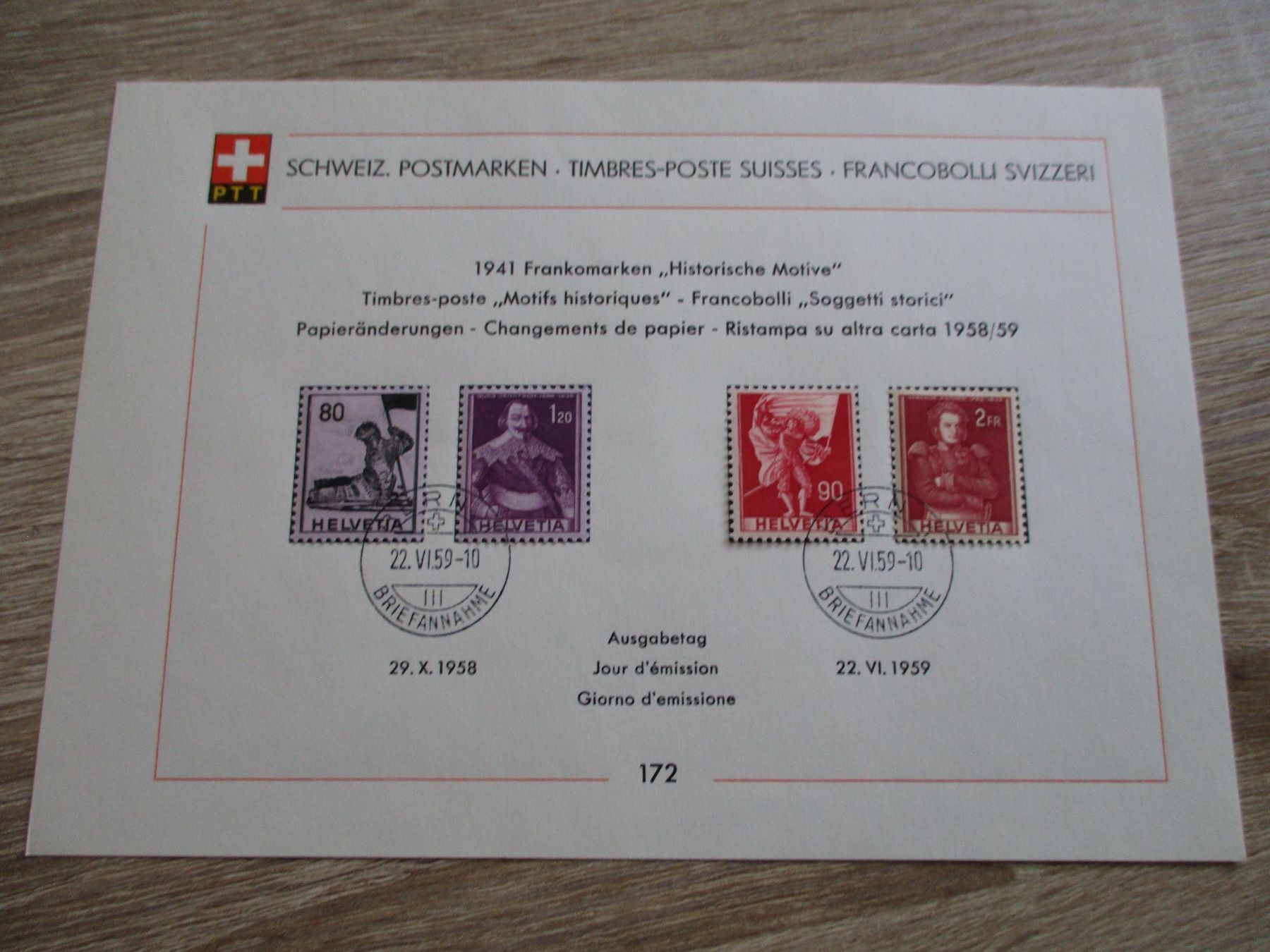 Tutti i francobolli: Feuille de collection n° 172  60.-- – Usato da Boécourt venduto da Denteles66
