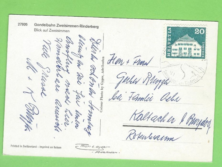 Cartoline postali: Zweisimmen-Rinderberg Gondelbahn – Usato da Zürich venduto da t24_de 1