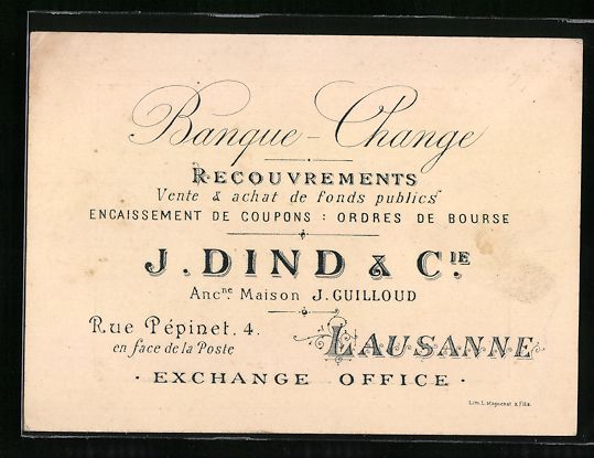 Autres collections & raretés: Vertreterkarte Lausanne, Banque-Change,  – D'occasion à Berlin par bartko-reher