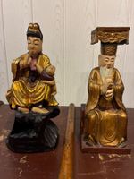 2 Holzstatue, Guanyin e Saggio, in legno dorato, 30cm