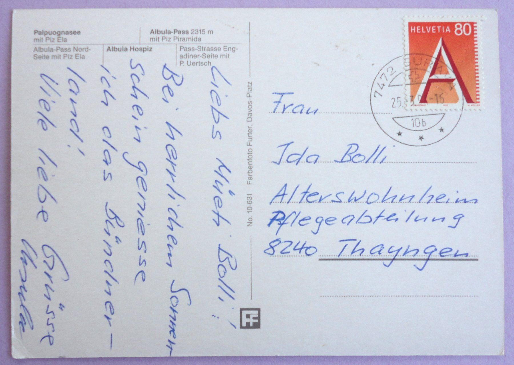 Cartoline postali: Albula-Pass 2315 m – Usato da Fétigny venduto da Billy2miny 1
