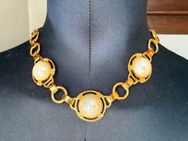 ✨Goldfarbene Vintage-Halskette mit Perlen