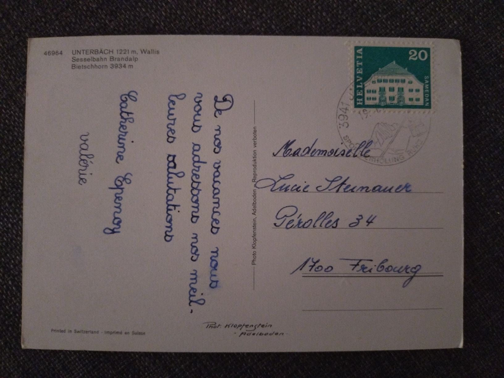 Cartes postales: Unterbäch Valais, station de ski, 1947 – D'occasion à Farvagny-le-Grand par LaCaverne 1