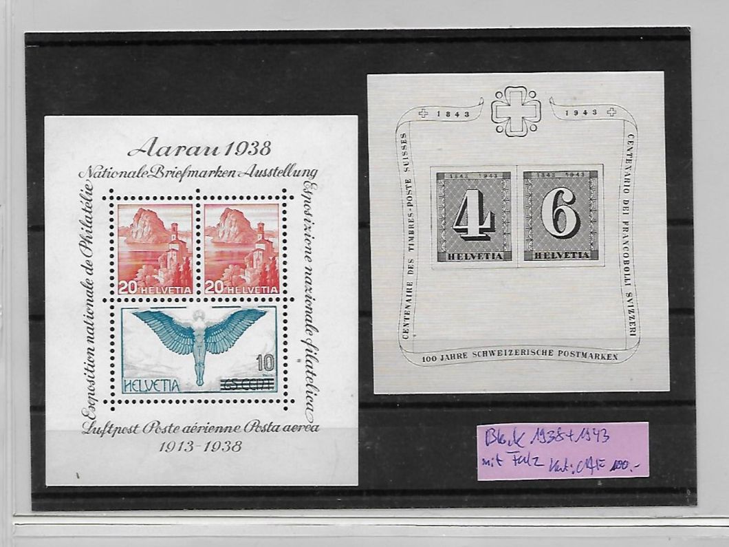 Tutti i francobolli: Block 1938 + 1943 mit Falz Kat: CHF 100.- – Usato da Basel venduto da Ilp