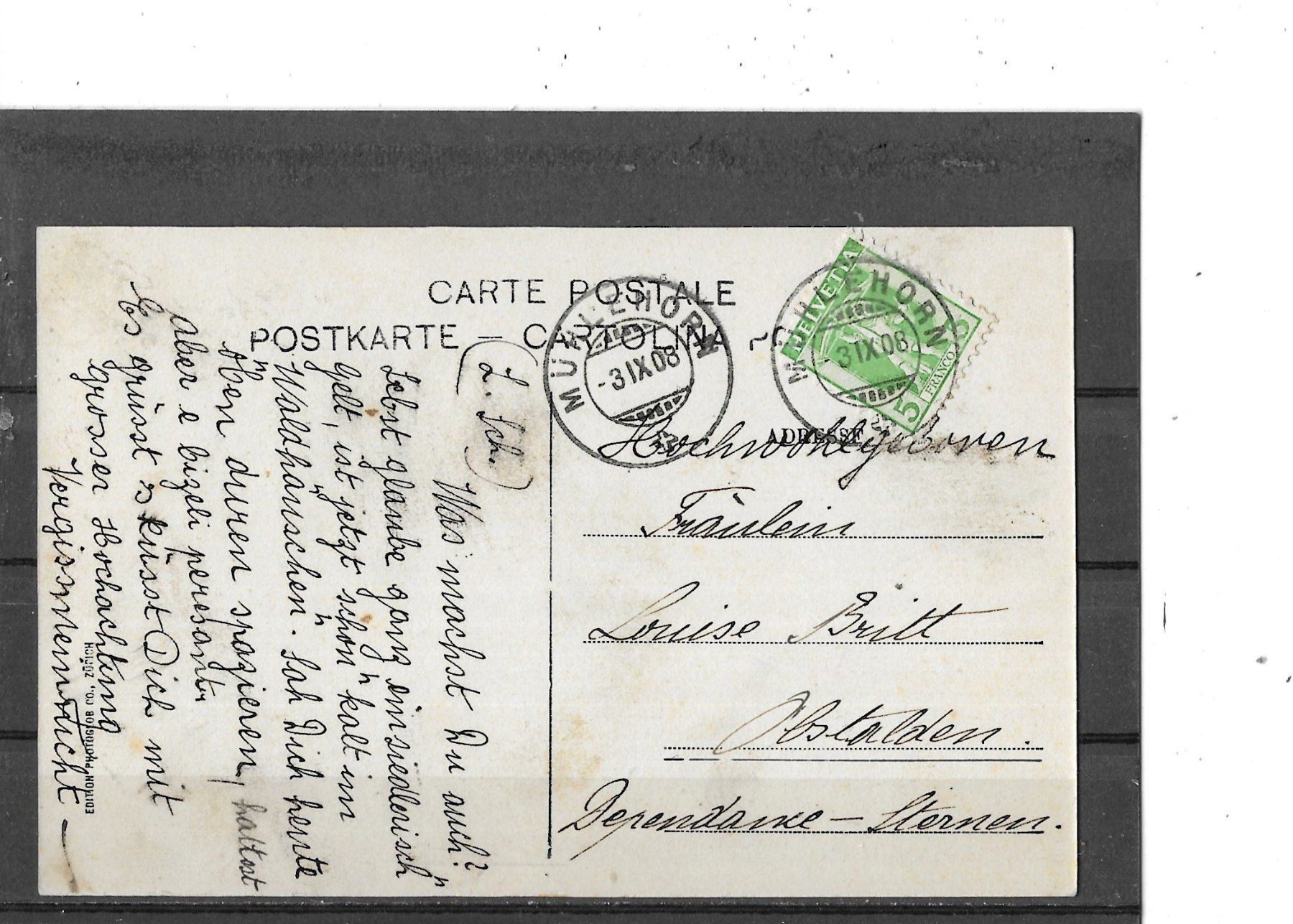 Cartoline postali: GL Mühlehorn 1908 – Usato da Schocherswil venduto da Wilare 1
