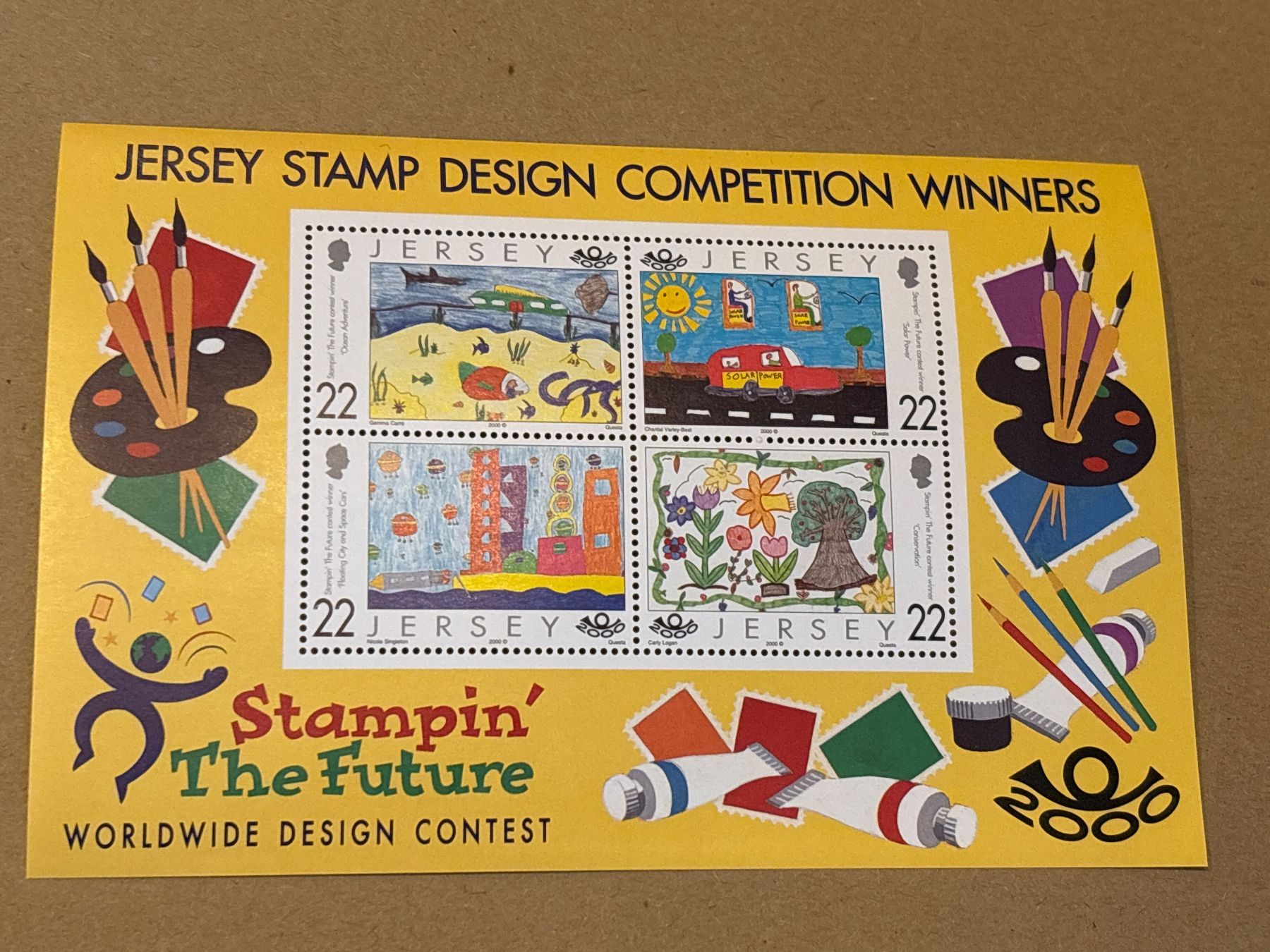 Tutti i francobolli: Jersey Briefmarken "Stampin' The Future" Wettbewerb! – Nuovo e nell'imballaggio originale da Zürich venduto da engebrunau
