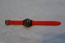 Swatch Armband Uhr rot mit Datumsanzeige