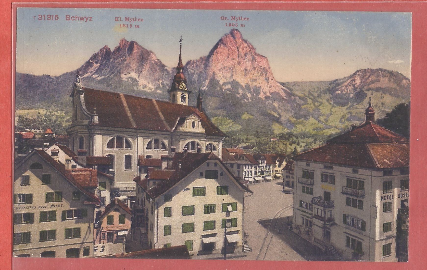 Cartoline postali: Schwyz mit Mythen - ca. 1915 – Usato da Fislisbach venduto da Porano