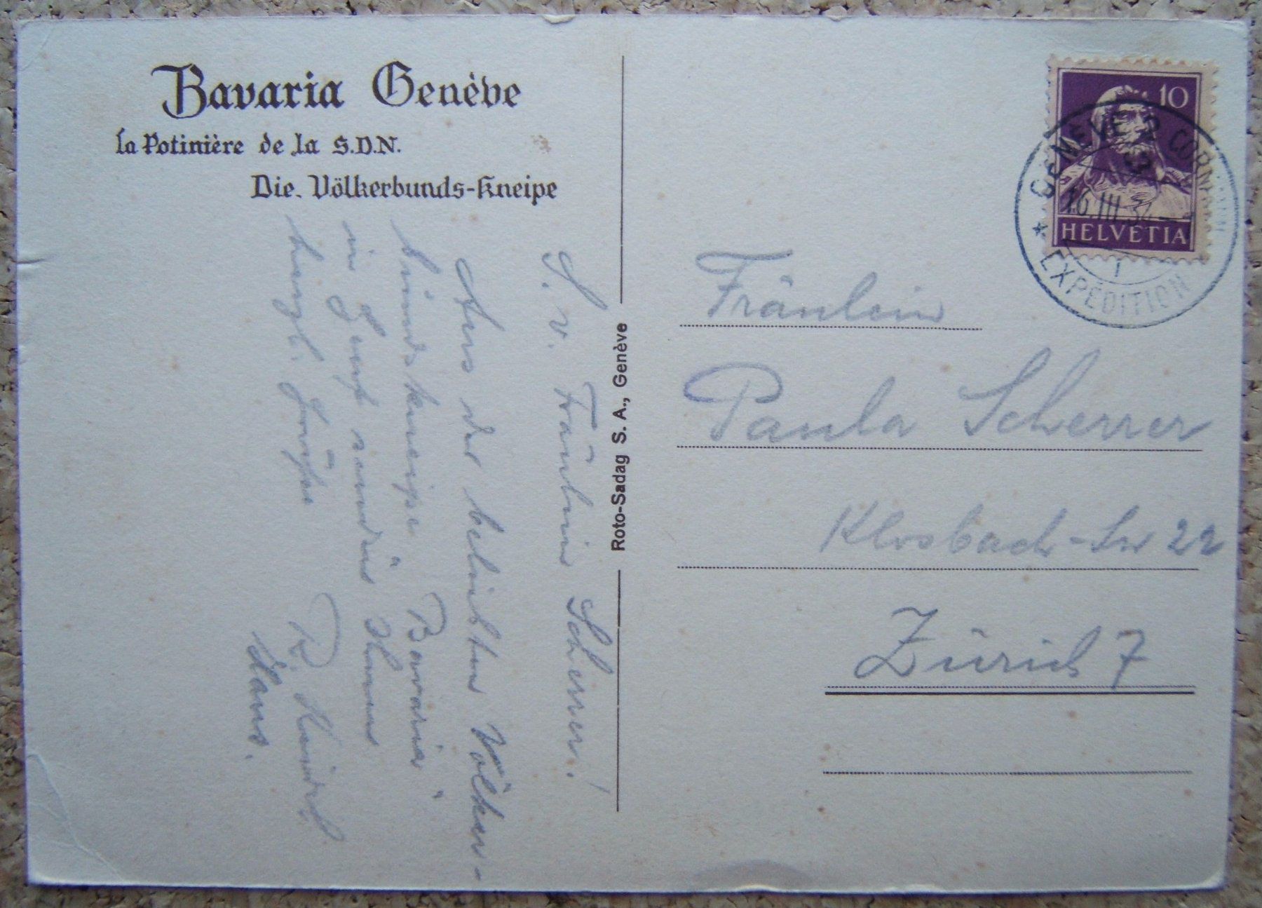 Cartoline postali: AK BAVARIA GENÈVE 1937 – Usato da Brunnen venduto da Nonne04 1