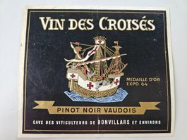 Etiquette Vin des Croisés, Bonvillars - médaillé à l'expo 64