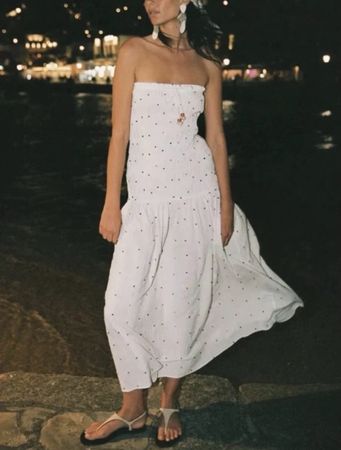 Sommerkleid weiss gepunktet trägerlos zara