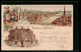 Litho Zürich, Ortsansicht, Frauen in Tr