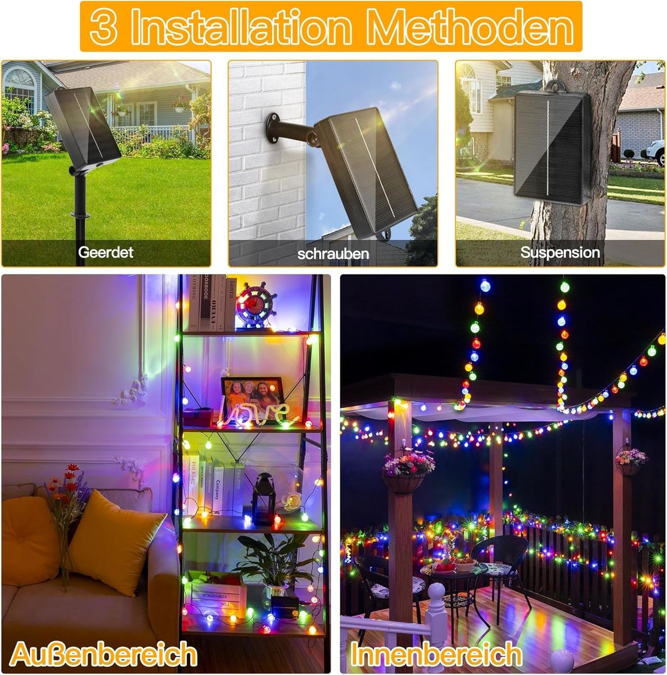 Ghirlande e barre luminose: Solar Lichterkette 12m 100 LED bunt – Nuovo e nell'imballaggio originale da Nuglar venduto da SmartLiving24 2