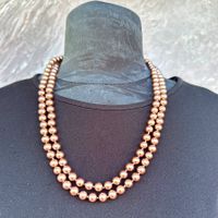 Collier sautoir long perles dorées/ bronze