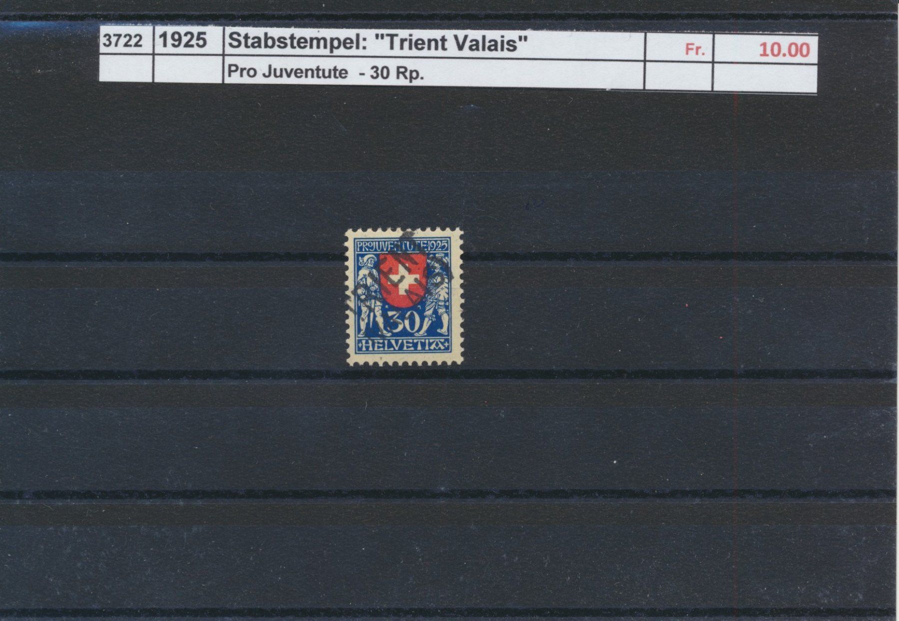 Tutti i francobolli: 1925 Pro Juventute - 30 Rp., Stabstempel: "Trient Valais" – Usato da Winterthur venduto da Zupogeru