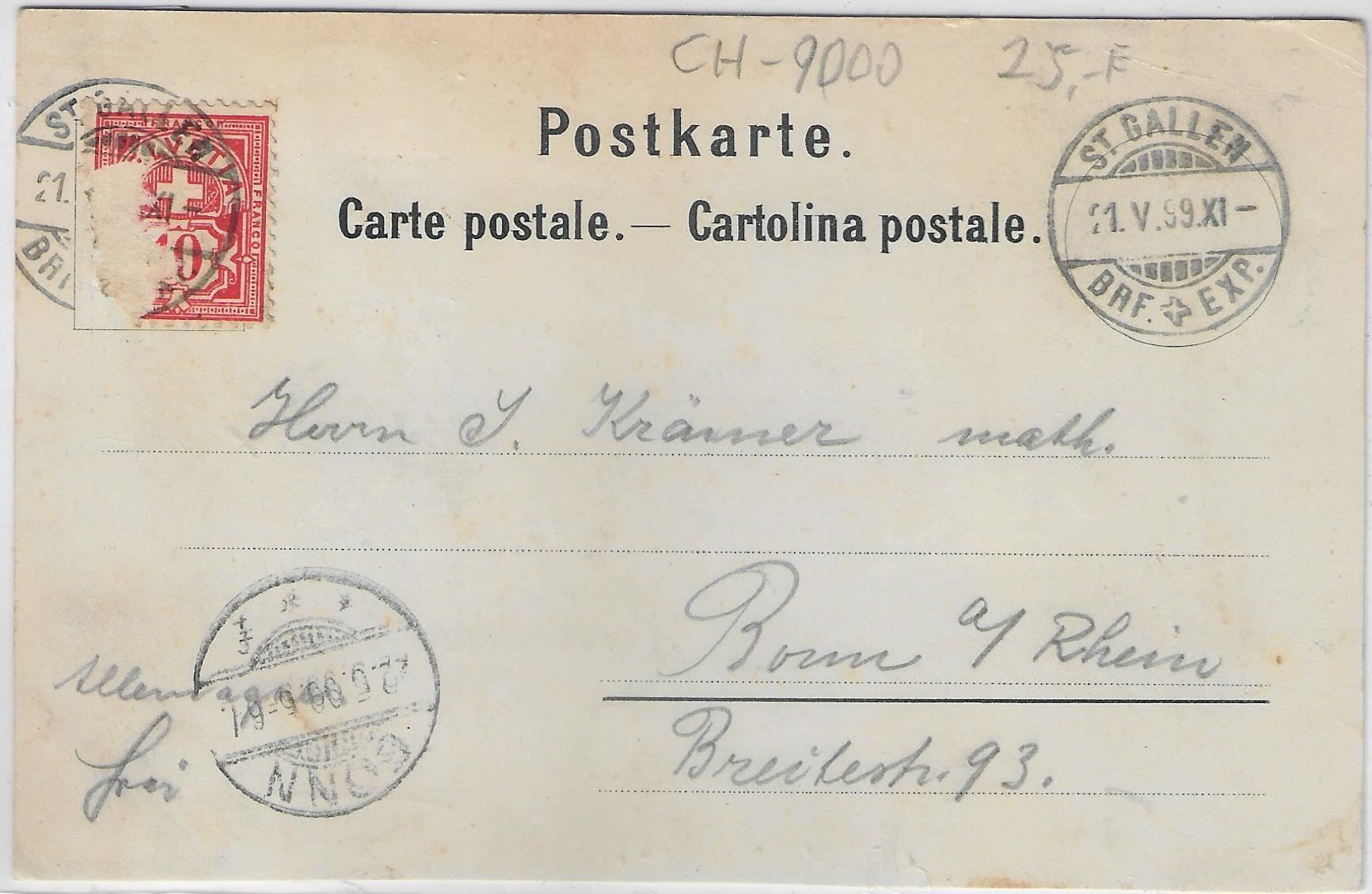 Cartoline postali: Gruss aus St. Gallen - Hotel Schiff – Usato da Ettingen venduto da Kartenplanet 1