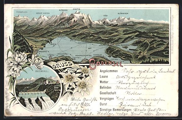 Cartoline postali: Litho Schaffhausen, Rheinfall, Panorama  – Usato da Berlin venduto da bartko-reher