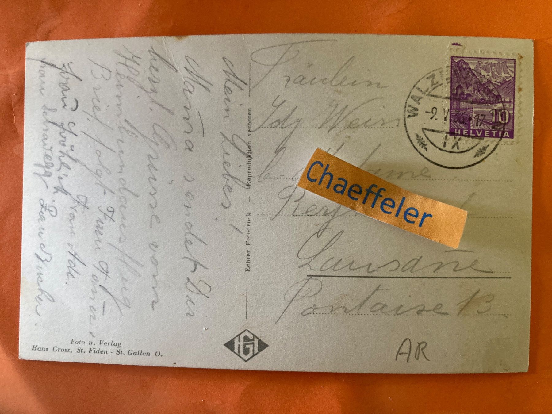 Cartes postales: 1936. 3838 Walzenhausen, App. – D'occasion à Zürich par Chaeffeler 1