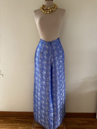 Pantalon bleu imprimé large taille S état neuf