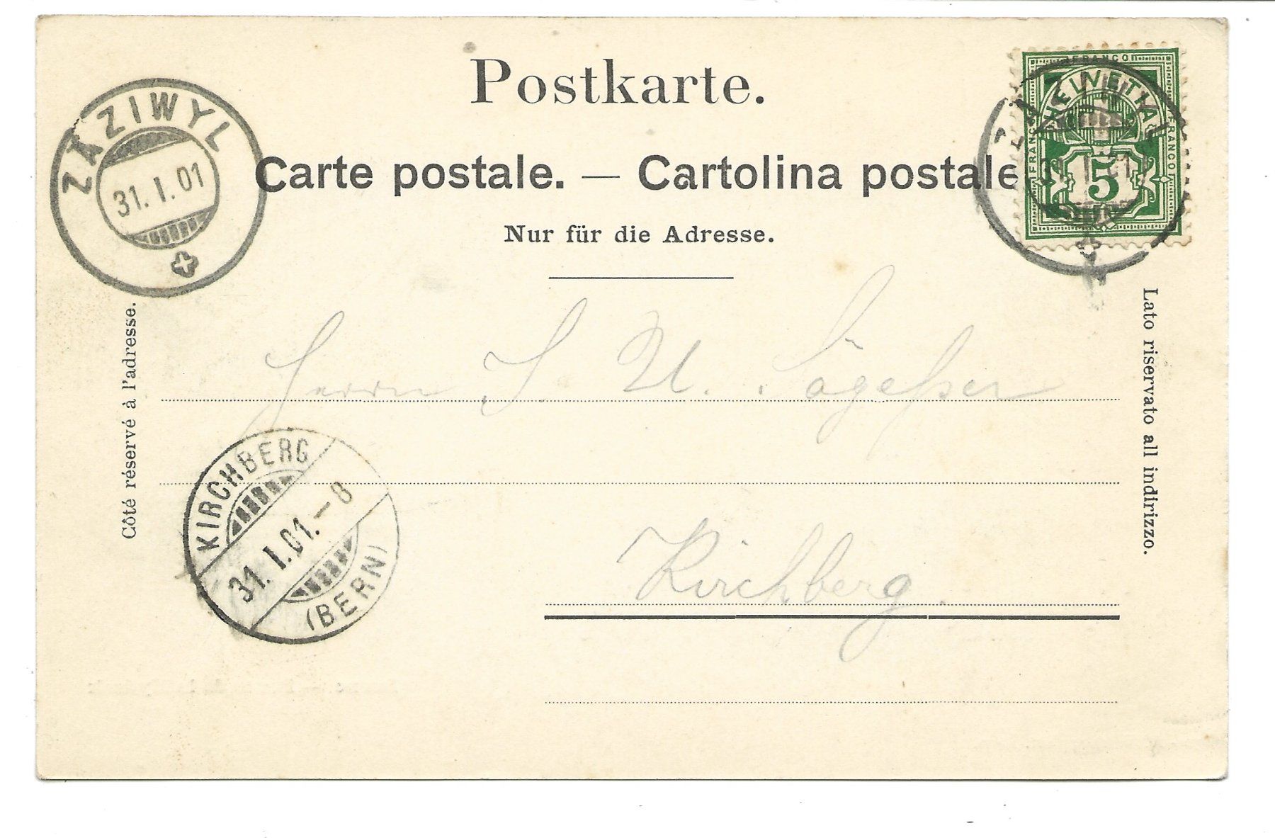Cartoline postali: Bern - Stadt - Ponts de la Nydeck - Aare - 1901 – Usato da Engelburg venduto da Cartophil 1