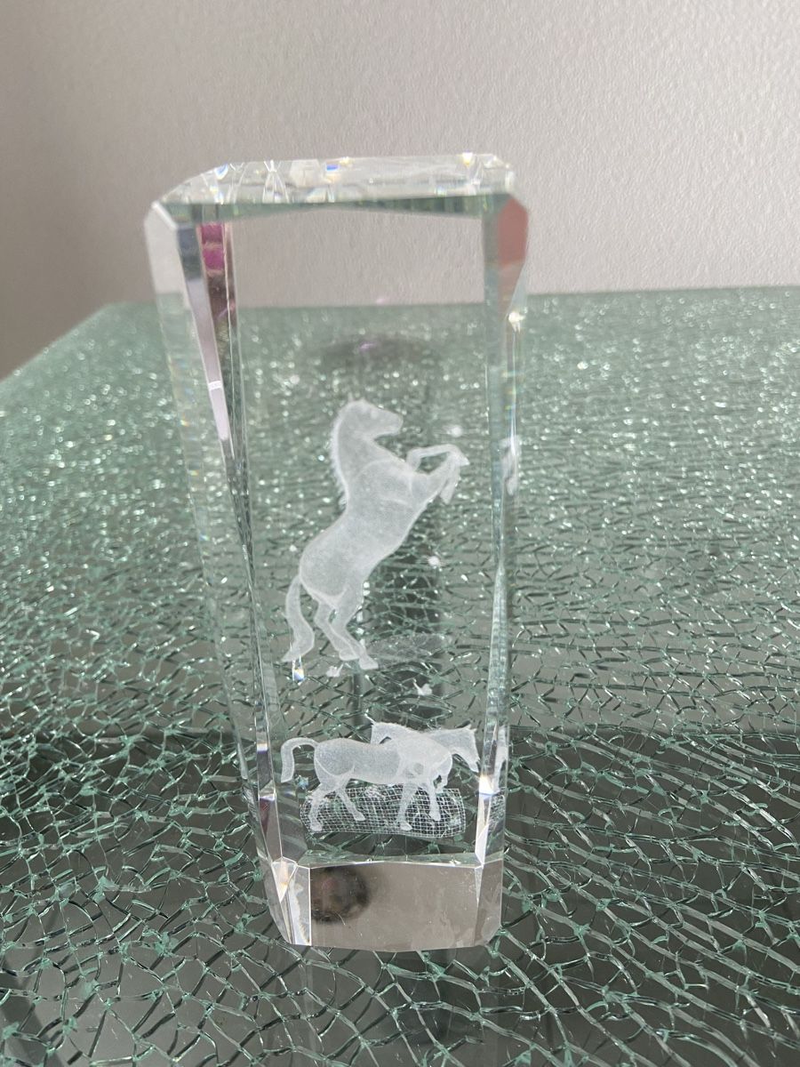 Statuette: Neue grosse Glasfigur mit 3D Pferden – Nuovo (secondo la descrizione) da Oftringen venduto da andrax 2