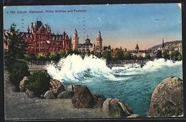 Zürich, Alpenquai, Rotes Schloss und To