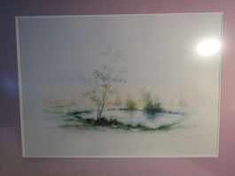 Aquarell Landschaft Gemälde signiert von Jean-Jacques A..