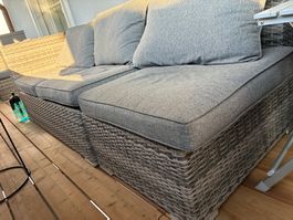 Gartensofa Rattan Grau Sofateile mit Kissen gebraucht