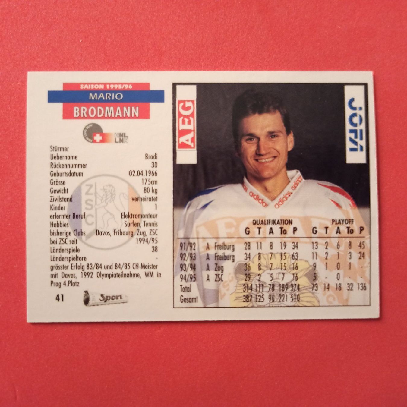 Carte collezionabili: Mario Bordmann - ZSC Card - 1995/96 – Usato da Dübendorf venduto da kb86_MOVIE 1