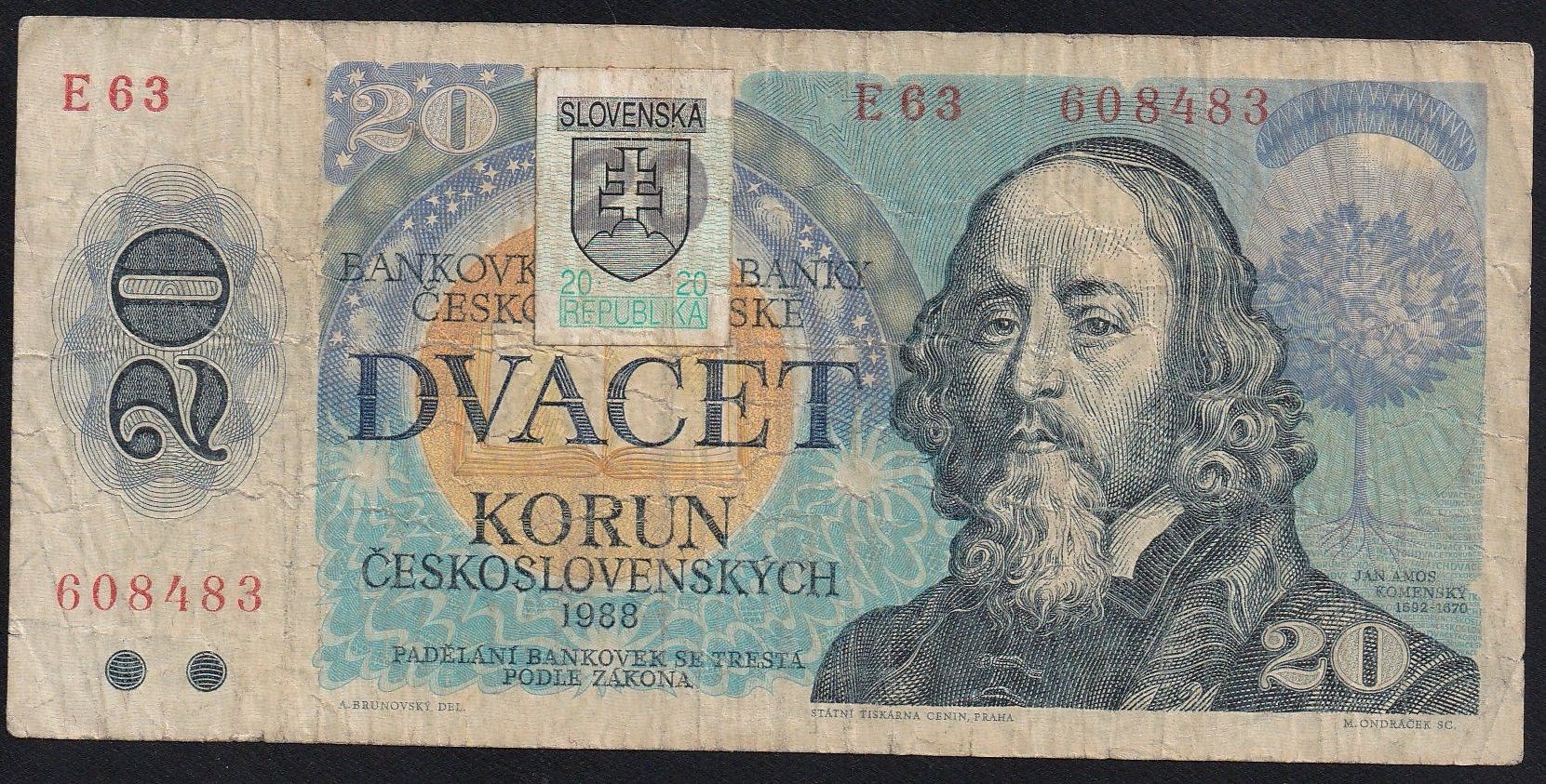 Banconote: Slowakei 20 Korun 1993 – Usato da Brugg AG venduto da banknoten_muesli