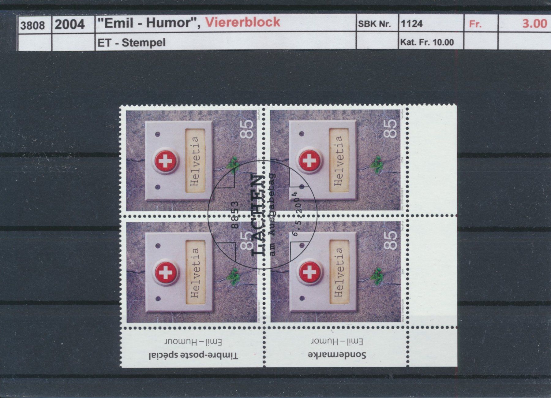 Tutti i francobolli: 2004 "Emil Humor", Viererblock, ET - Stempel – Usato da Winterthur venduto da Zupogeru