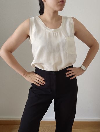 Vintage 100% Seide Oberteil Top sporty crèmeweiss | Grösse S
