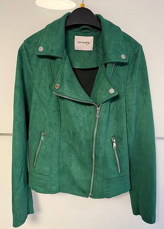 Gruene Orsay Bikerjacke aus Kunstvelours Groesse S