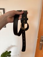 Black Leather Belt with Stylish Gold Buckle