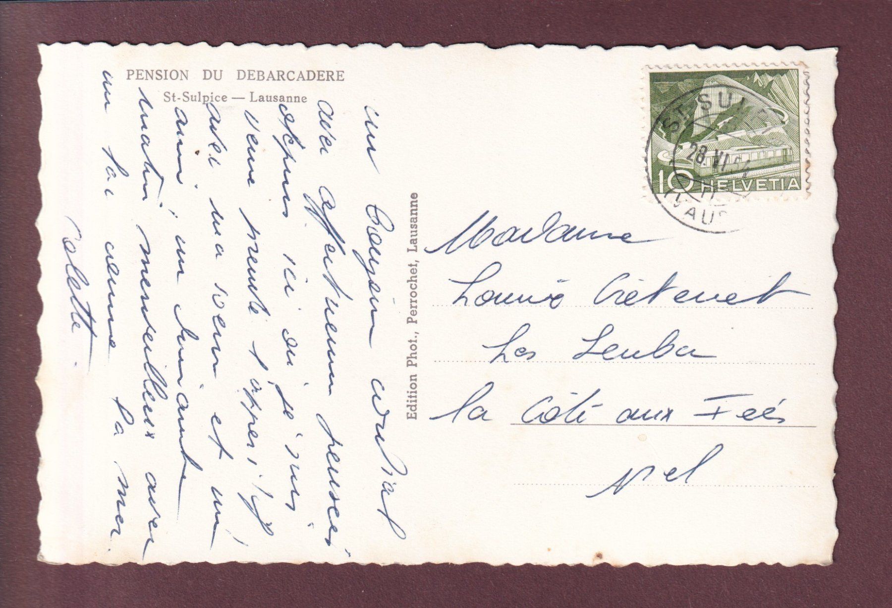 Cartoline postali: ST. SULPICE - Eglise et Tea-Room - 1954 – Usato da Pully venduto da nicecards 1