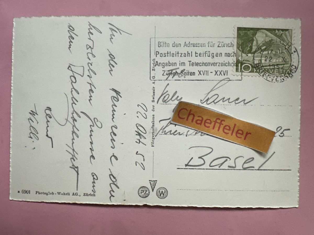 Ansichtskarten: 1952 Zürich  – Gebraucht aus Zürich von Chaeffeler 1