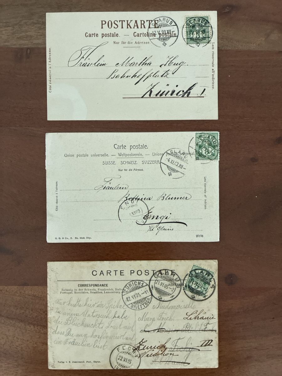 Cartoline postali: 3 Ansichtskarten Schweiz von Glarus GL – Usato da Oftringen venduto da Cla.vD.74 1