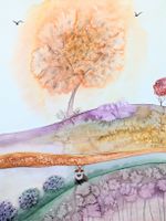Original Aquarell "früh am Morgen" Fuchs Baum Bild