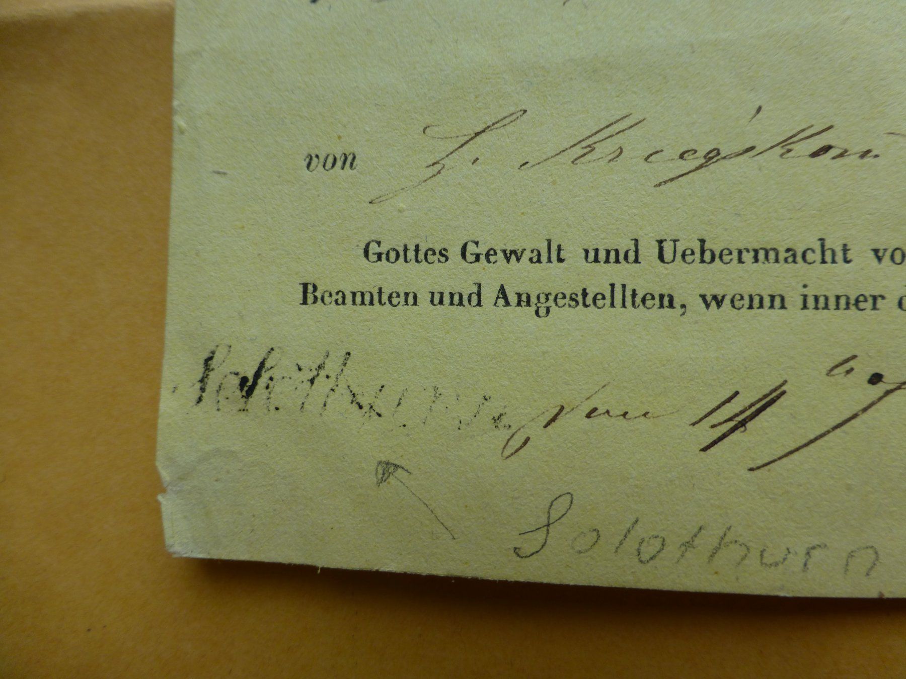 Dokumente: Solothurn, Empfangschein 14. Oktober 1842 – Gebraucht aus Bettlach von 1saurer 1