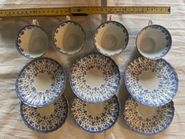 Schaller Teeservice, 6 Gedecke, blau-weiss, Vintage Look