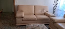 Echtleder-Sofa 2er und 3er, hellbeige
