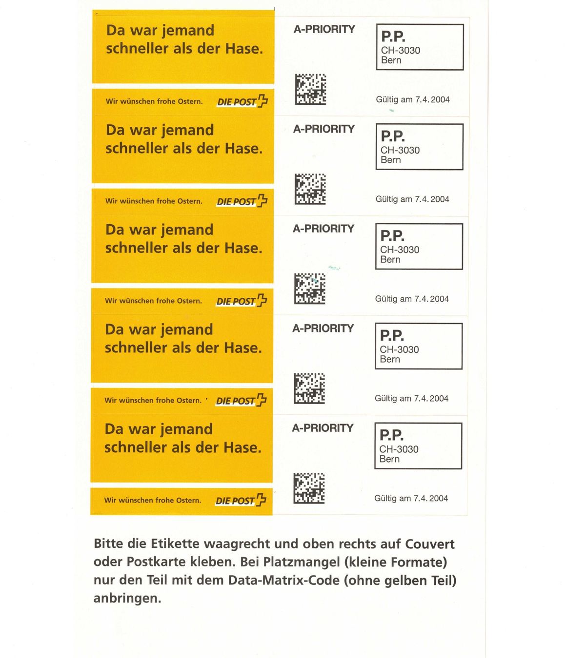 Tutti i francobolli: Ostermarken von 2004 postfrisch – Nuovo (secondo la descrizione) da Bottmingen venduto da Golferin